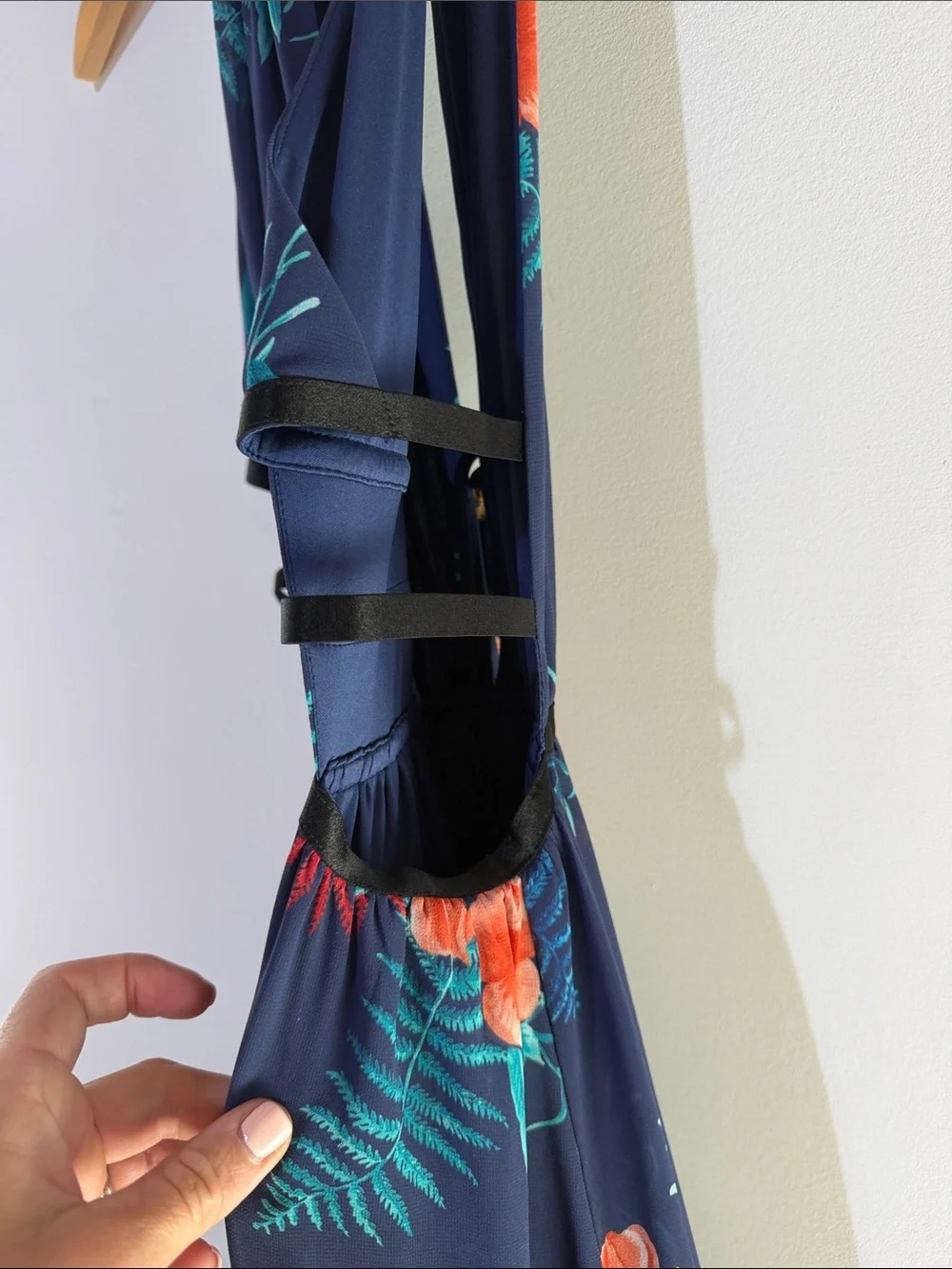 Express Navy Floral Halter Maxi Dress size xsmall with cutouts size xsmall